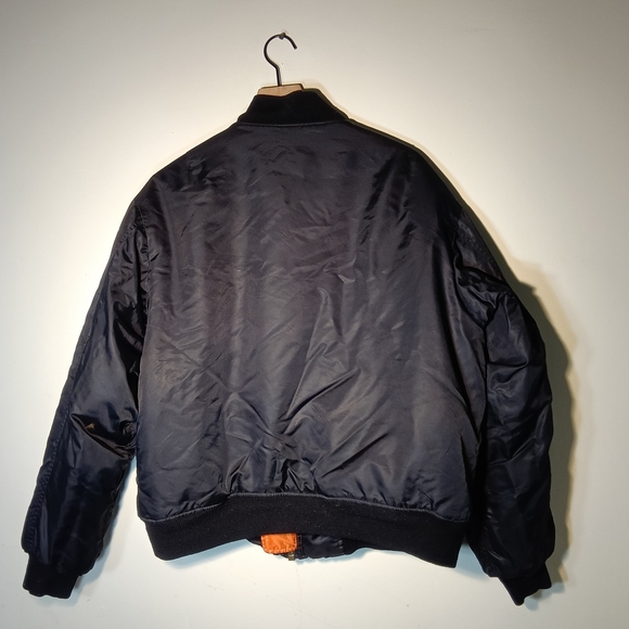 Men's Black and Orange Bomber Jacket - Picture 2 of 3